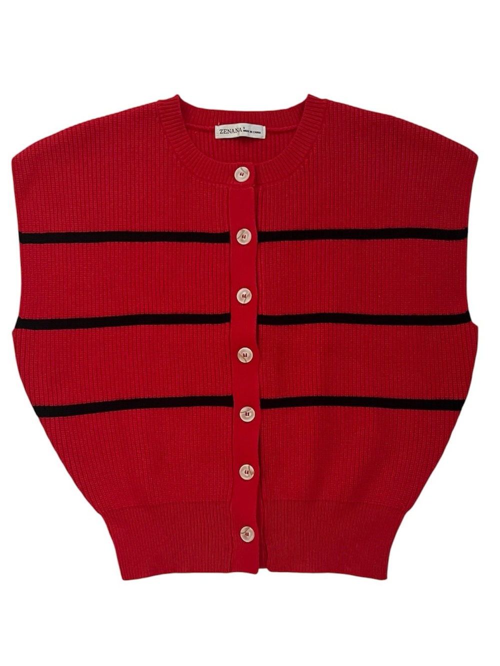 Women’s Zenana Red Button-Front sleeveless Sweater Vest with Black Stripes small